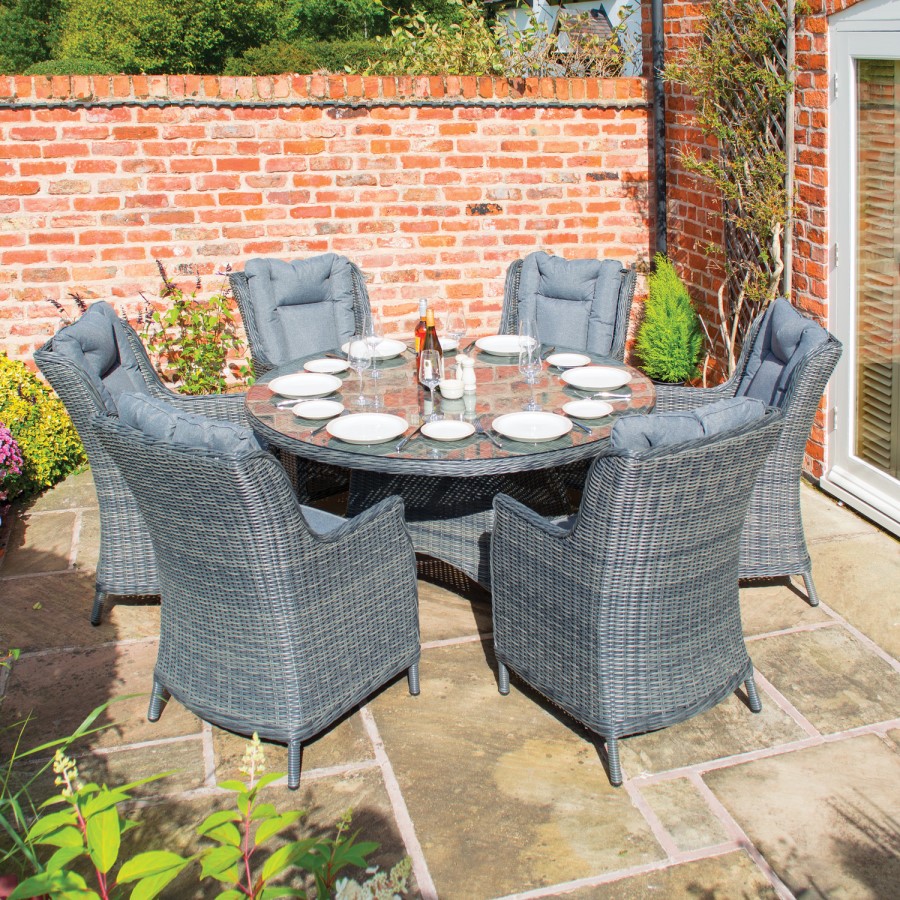 Rowlinson Grey Rattan Garden Dining Set - Seats 6 - Manhattan Range