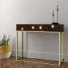 Narrow Console Table in Dark Wood &amp; Gold with Drawers - Mari