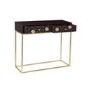 Narrow Console Table in Dark Wood & Gold with Drawers - Mari
