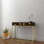 Narrow Console Table in Dark Wood & Gold with Drawers - Mari