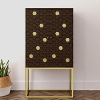 Drinks Cabinet in Gold & Dark Wood - Mari