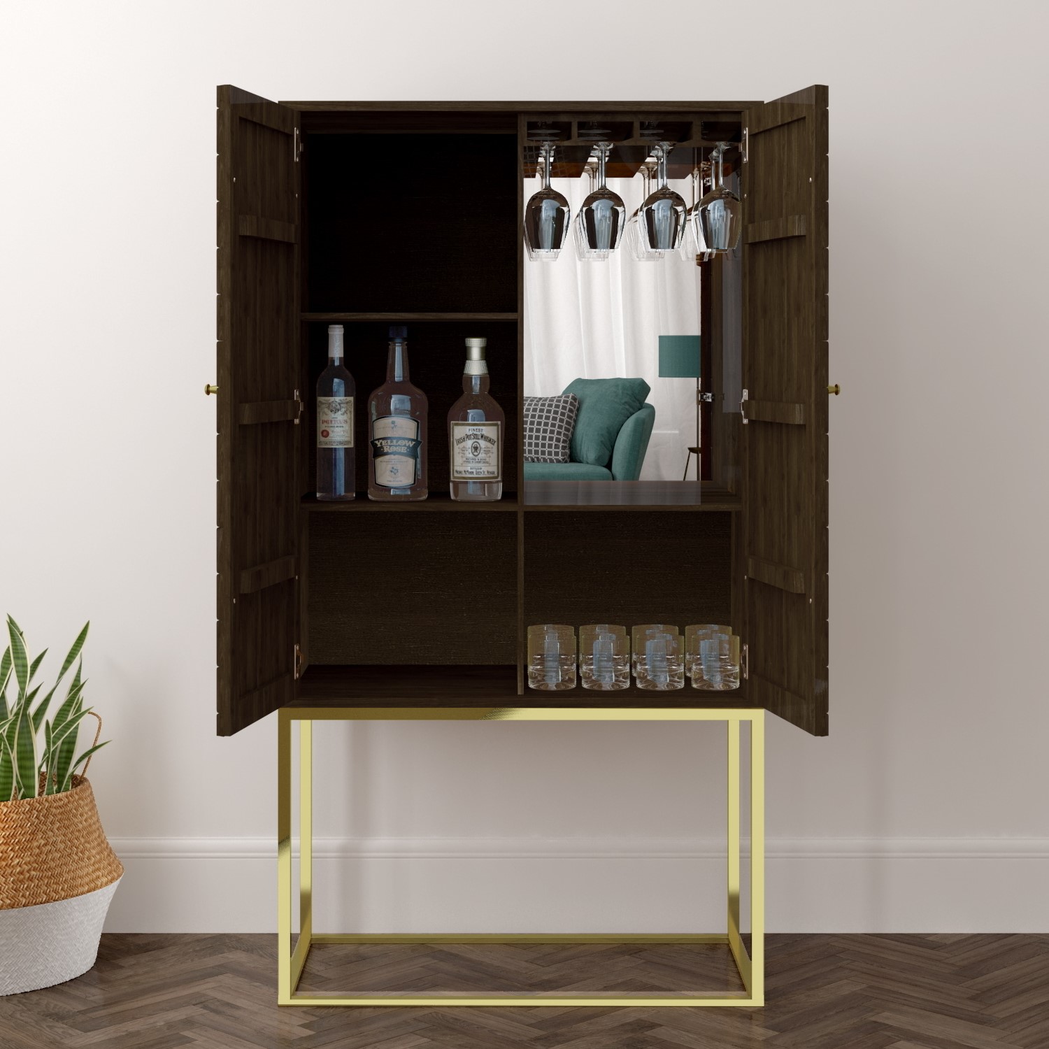 Drinks Cabinet In Gold Dark Wood Mari Furniture123