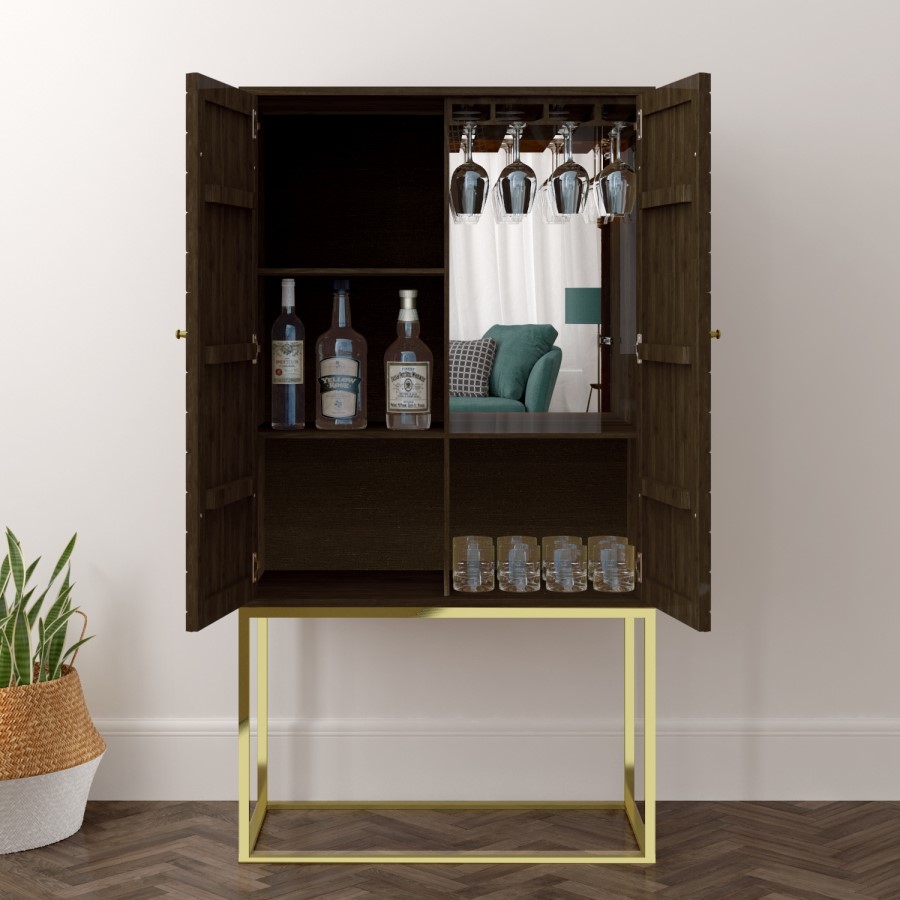Drinks Cabinet in Gold & Dark Wood - Mari