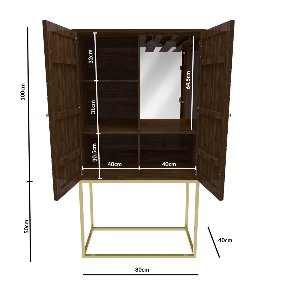 Drinks Cabinet in Gold & Dark Wood - Mari