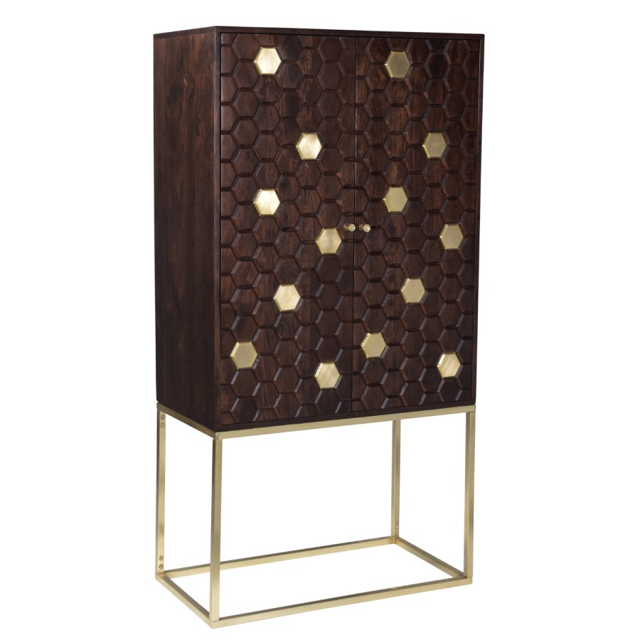 Drinks Cabinet in Gold & Dark Wood - Mari