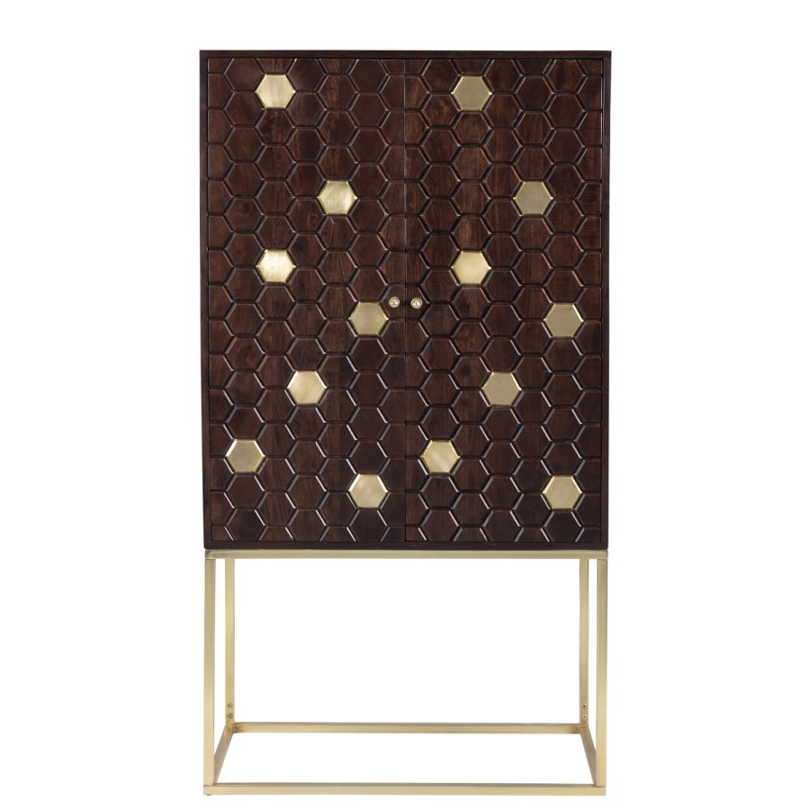 Drinks Cabinet in Gold & Dark Wood - Mari