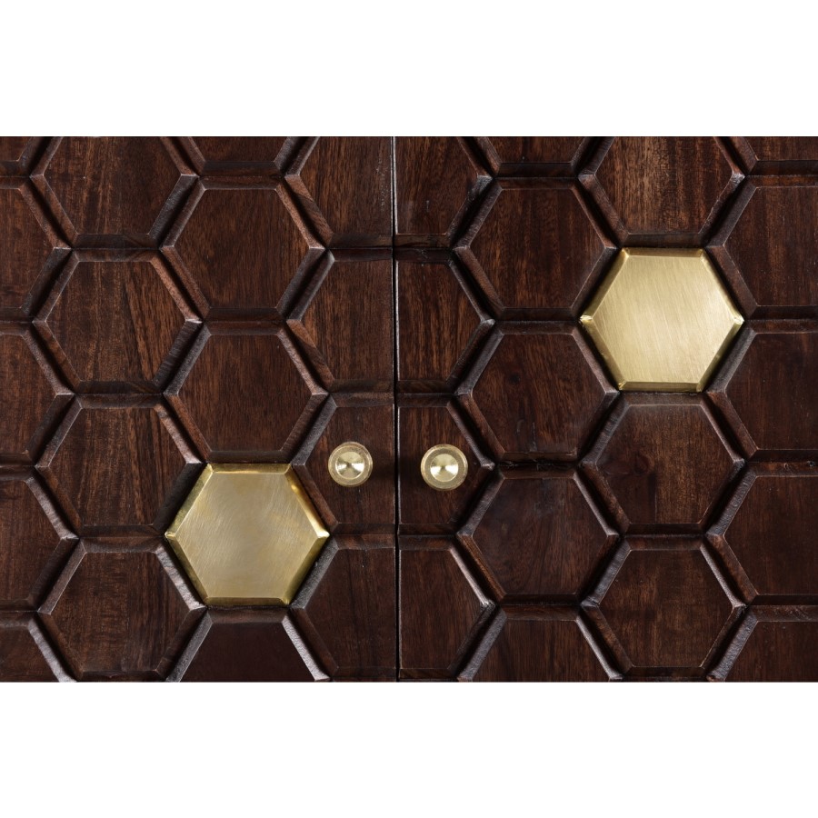 Drinks Cabinet in Gold & Dark Wood - Mari