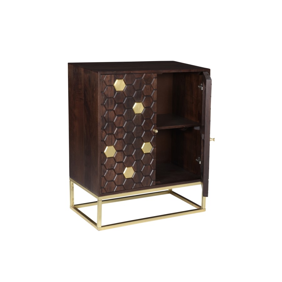 GRADE A2 - Small Sideboard in Dark Wood & Gold - Mari