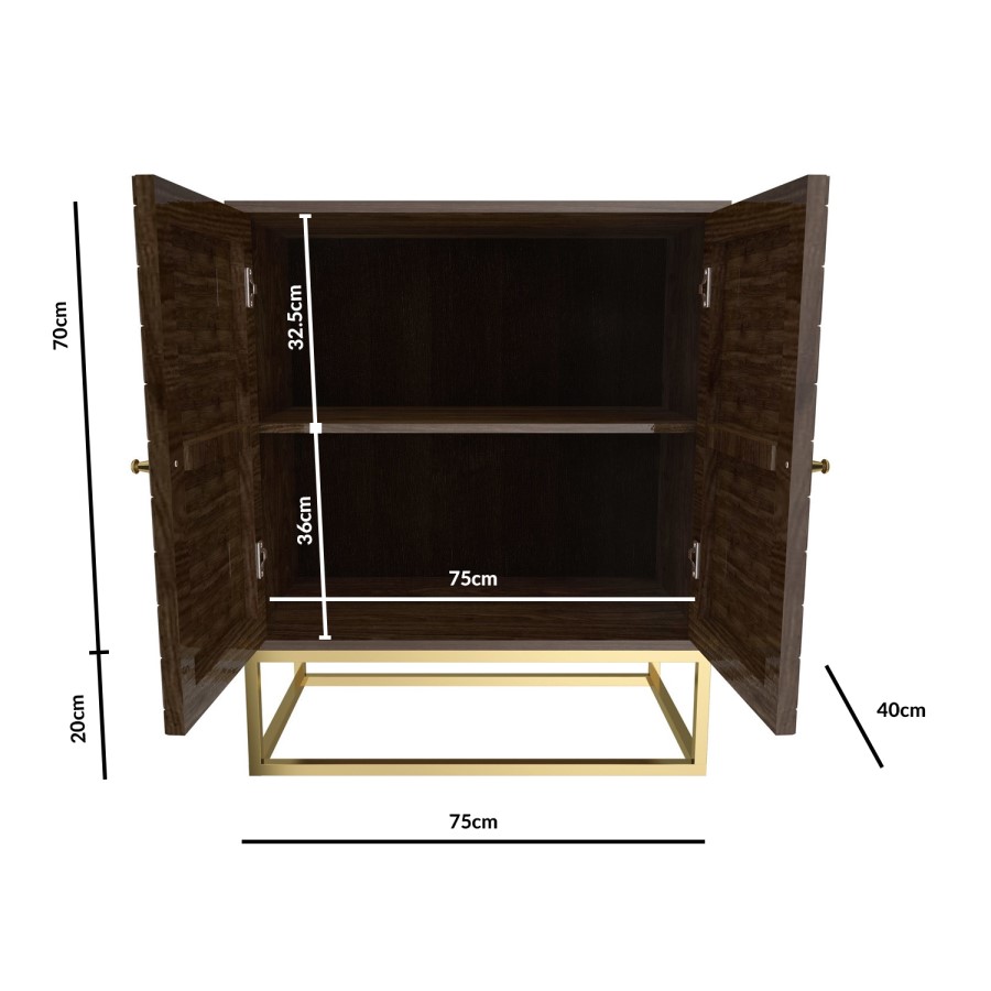 GRADE A2 - Small Sideboard in Dark Wood & Gold - Mari