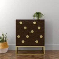 GRADE A2 - Small Sideboard in Dark Wood & Gold - Mari