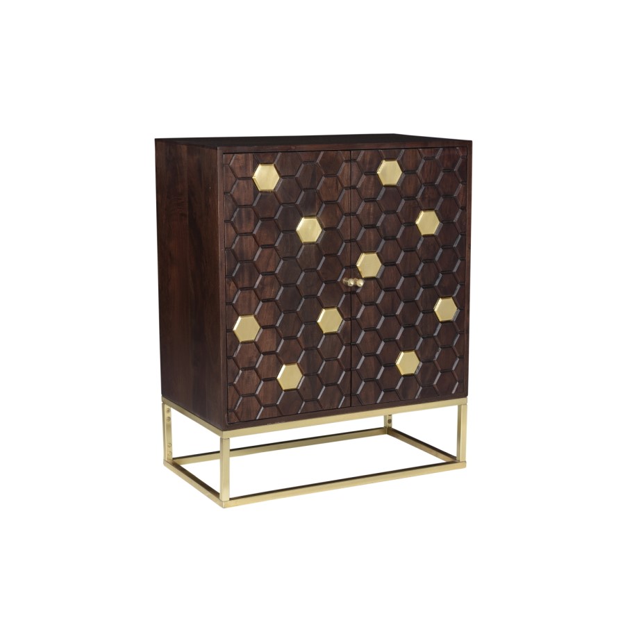 GRADE A2 - Small Sideboard in Dark Wood & Gold - Mari