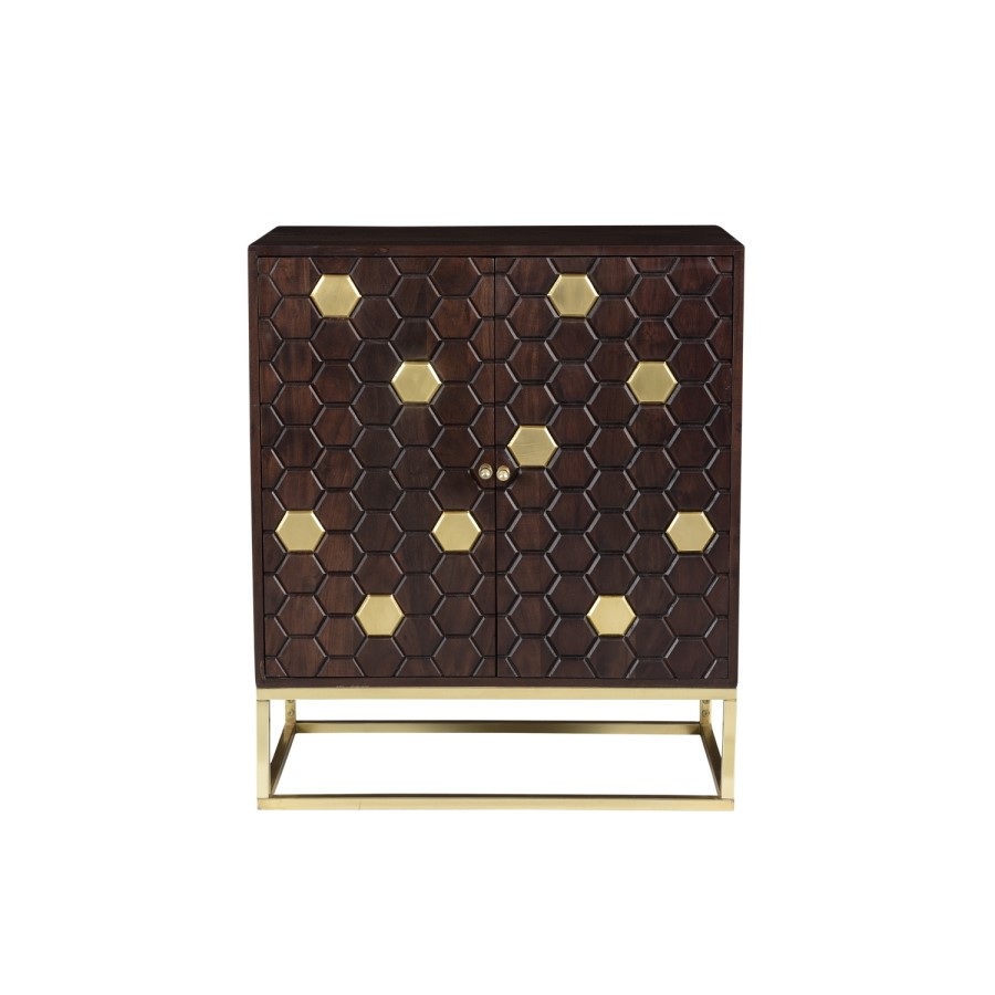 GRADE A2 - Small Sideboard in Dark Wood & Gold - Mari