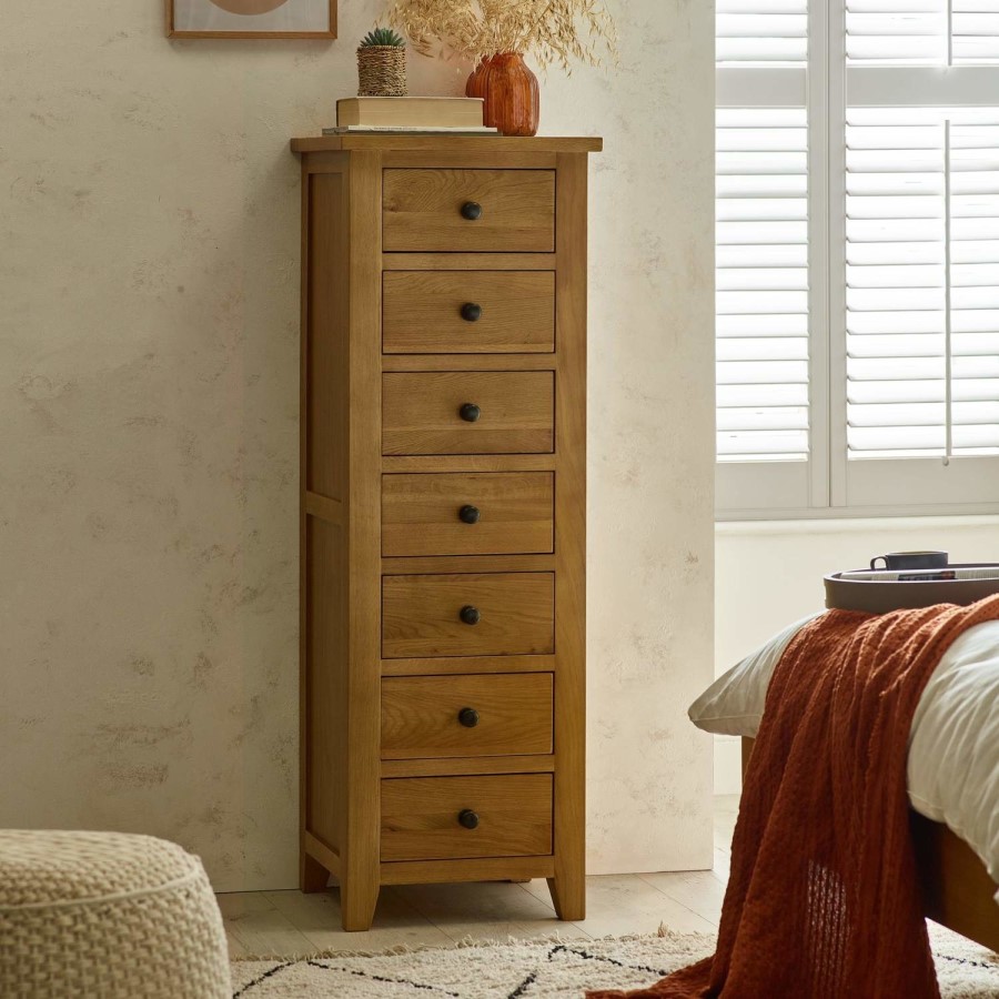 Tallboy Solid Oak Chest of 7 Drawers - Marlborough - Julian Bowen 