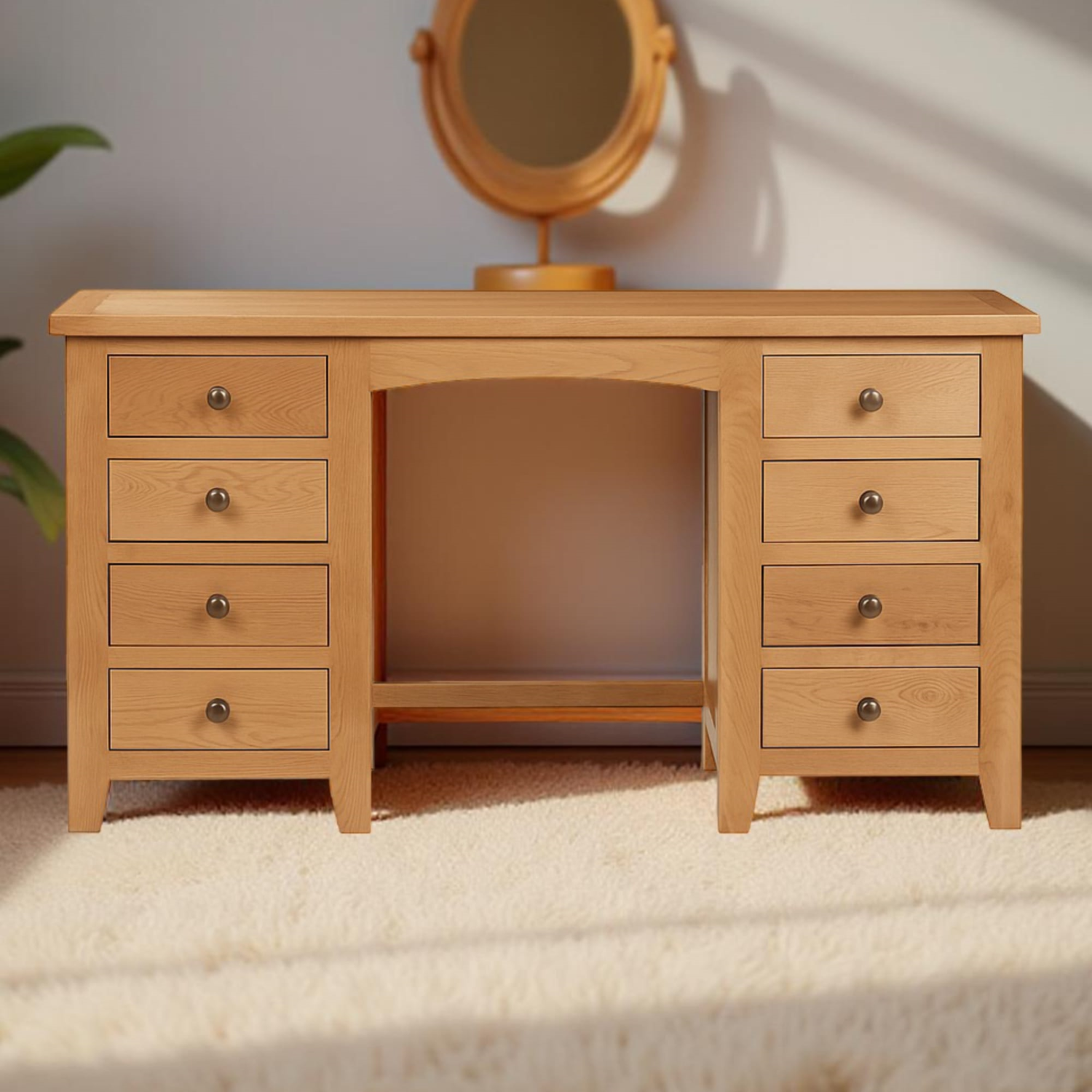 Solid Oak Dressing Table 8 Drawers Manhattan