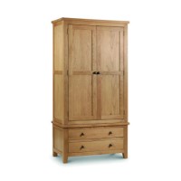 Solid Oak Double Wardrobe with 2 Drawers - Marlborough - Julian Bowen