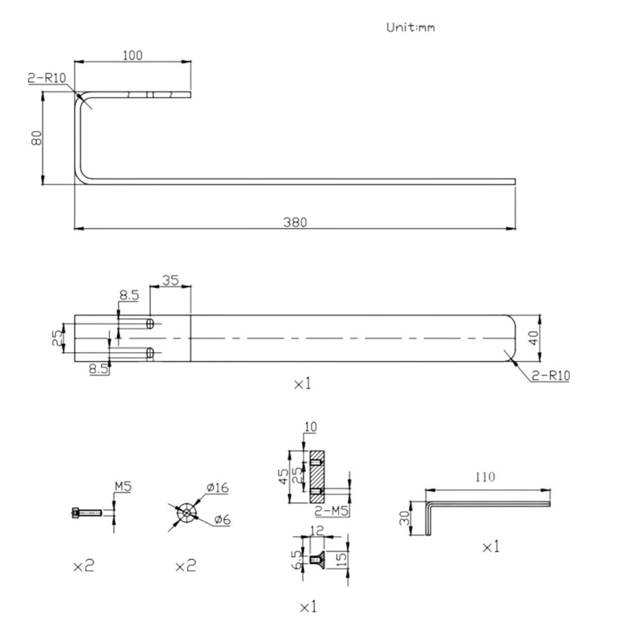 White Single Towel Bar 380mm - Margo