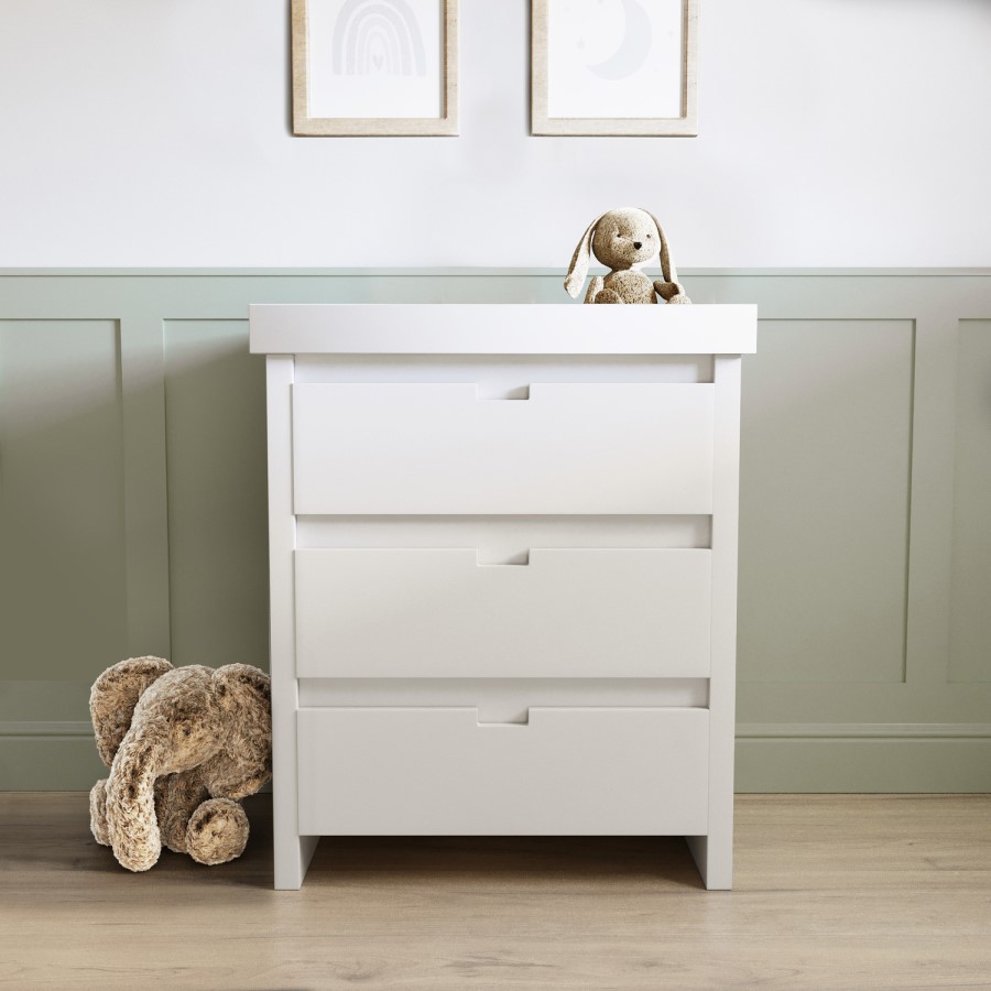 White Pine Wood Changing Unit with 3 Handleless Drawers - Mason