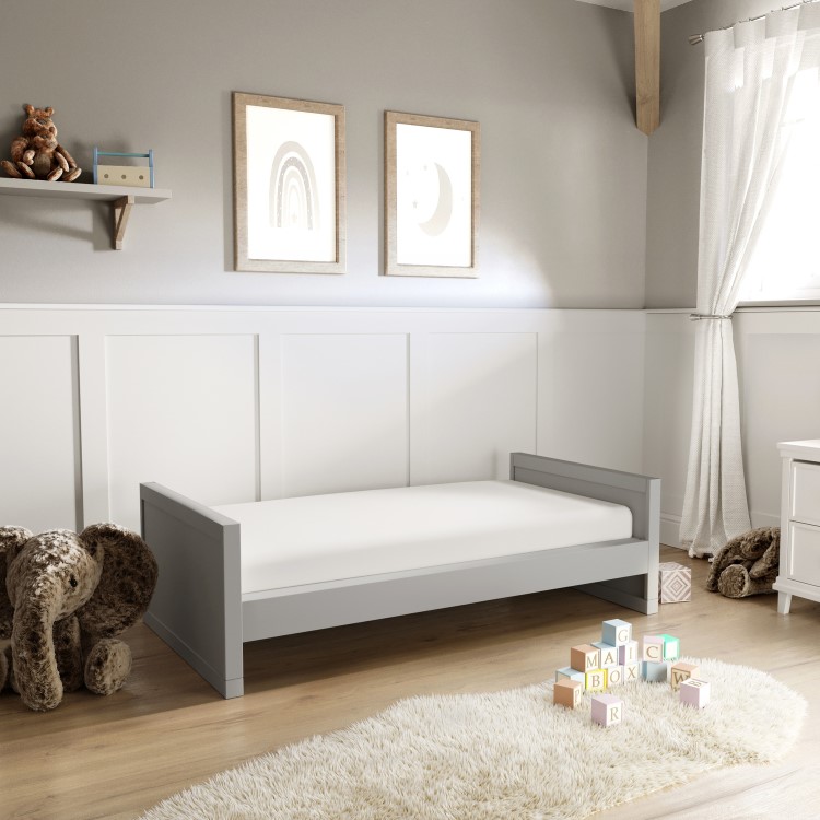 Light Grey Pine Wood Convertible 2-in-1 Cot Bed - Mason