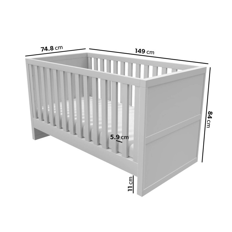 Light Grey Pine Wood Convertible 2-in-1 Cot Bed - Mason