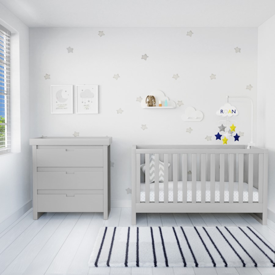 GRADE A1 - Light Grey Pine Wood Convertible 2-in-1 Cot Bed - Mason
