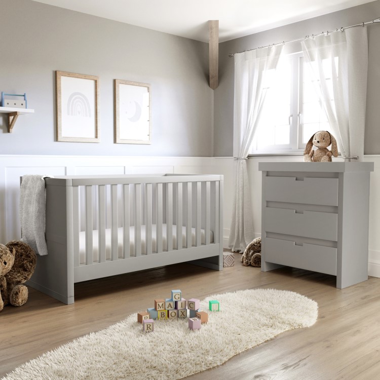 Light Grey Pine Wood Convertible 2-in-1 Cot Bed - Mason