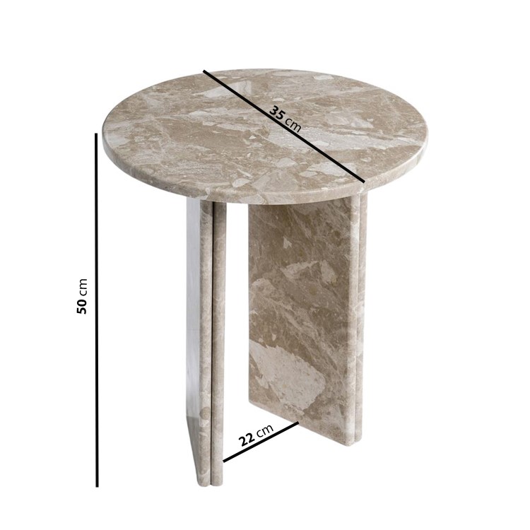 Small Round Beige Marble Side Table - Matilda