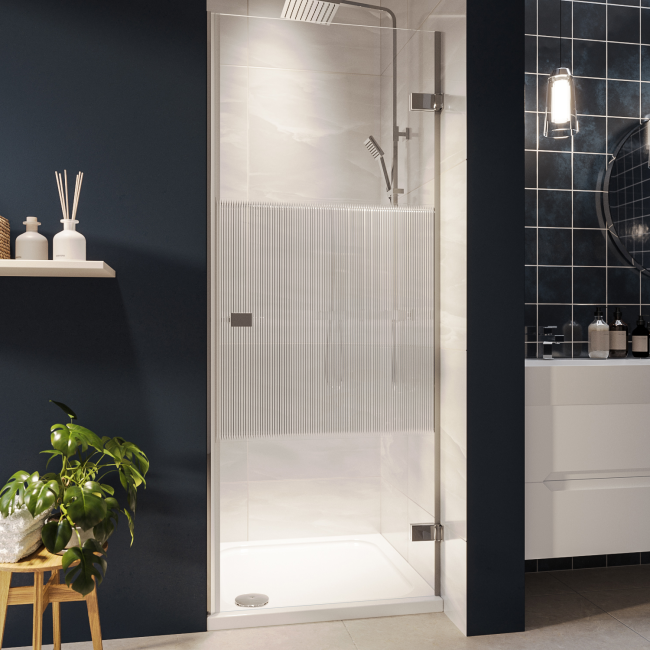 800mm Fluted Glass Hinged Shower Door 8mm Left Hand - Matira