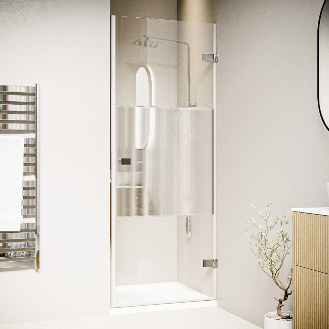 800mm Fluted Glass Hinged Shower Door 8mm Left Hand - Matira