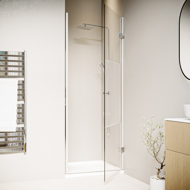 800mm Fluted Glass Hinged Shower Door 8mm Left Hand - Matira