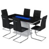 LPD Matrix Black High Gloss Dining Table Set with 6 Faux Leather Dining Chairs 