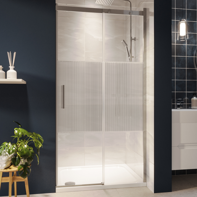 Fluted Glass 1000mm Sliding Shower Door 8mm Left Hand - Matira