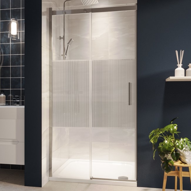 Fluted Glass 1000mm Sliding Shower Door 8mm Right Hand - Matira