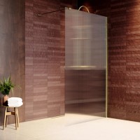 1000mm Brushed Brass Ribbed / Fluted Glass Shower Screen for Wet Room & Walk In Shower - Matira 1000mm Brushed Brass Ribbed / Fluted Glass Shower Screen for Wet Room & Walk In Shower - Matira