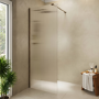 800mm Brushed Bronze Ribbed / Fluted Glass Shower Screen for Wet Room & Walk In Shower - Matira