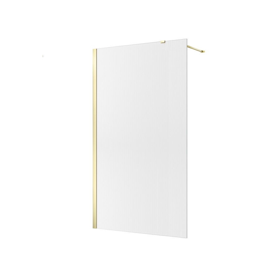 1000mm Brushed Brass Ribbed / Fluted Glass Shower Screen for Wet Room & Walk In Shower - Matira