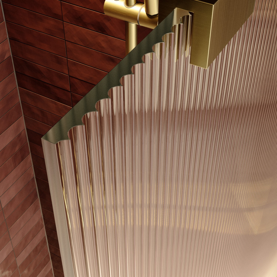 900mm Brushed Brass Ribbed / Fluted Glass Shower Screen for Wet Room & Walk In Shower - Matira