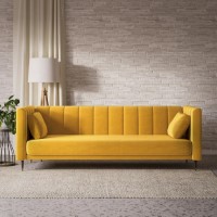 GRADE A1 - Yellow Velvet Click Clack Sofa Bed - Seats 3 - Mabel