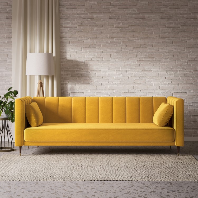 GRADE A1 - Yellow Velvet Click Clack Sofa Bed - Seats 3 - Mabel