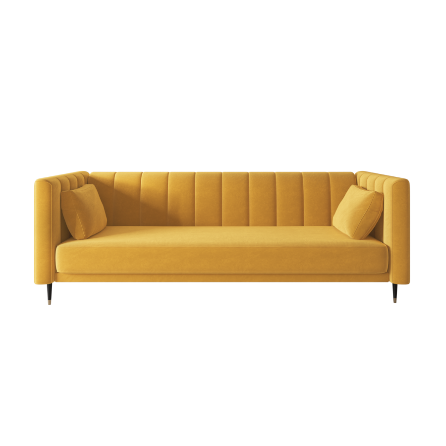 ALMOST PERFECT - Yellow Velvet Click Clack Sofa Bed - Seats 3 - Mabel