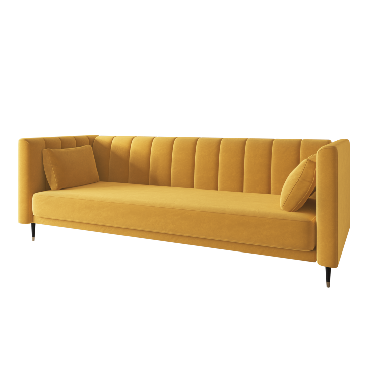 GRADE A1 - Yellow Velvet Click Clack Sofa Bed - Seats 3 - Mabel