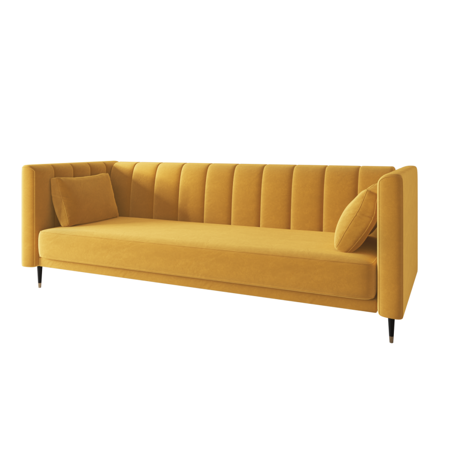 ALMOST PERFECT - Yellow Velvet Click Clack Sofa Bed - Seats 3 - Mabel