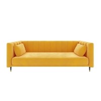 GRADE A2 - Yellow Velvet 3 Seater Sofa Bed with Cushions - Sleeps 2 - Mabel