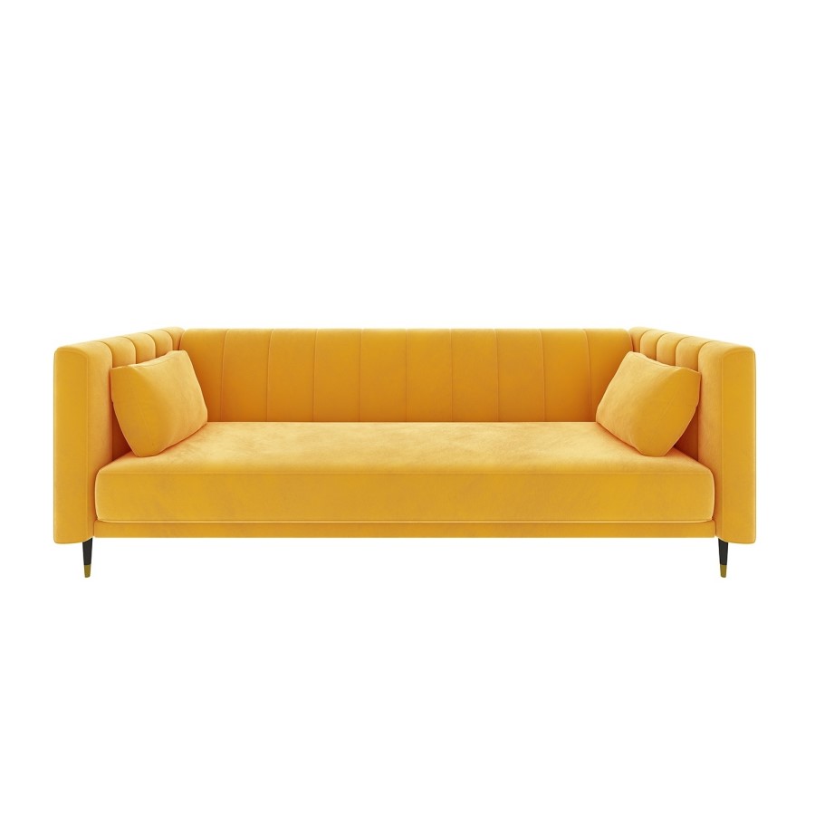 GRADE A2 - Yellow Velvet 3 Seater Sofa Bed with Cushions - Sleeps 2 - Mabel