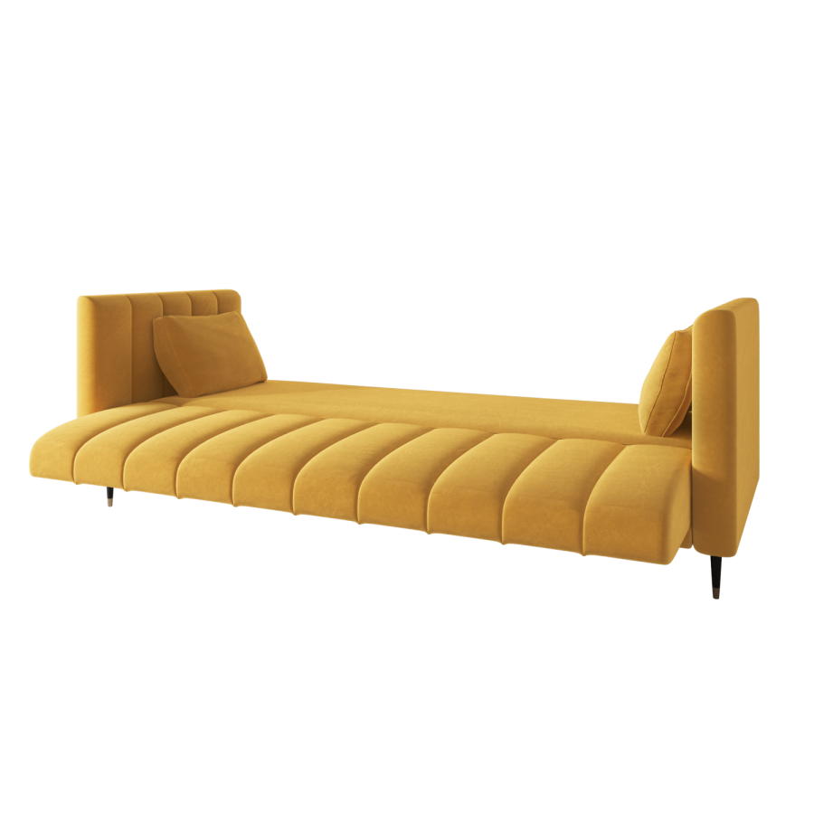 ALMOST PERFECT - Yellow Velvet Click Clack Sofa Bed - Seats 3 - Mabel