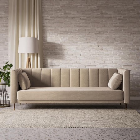 Beige Velvet Click Clack Sofa Bed Seats 3 Mabel Furniture123
