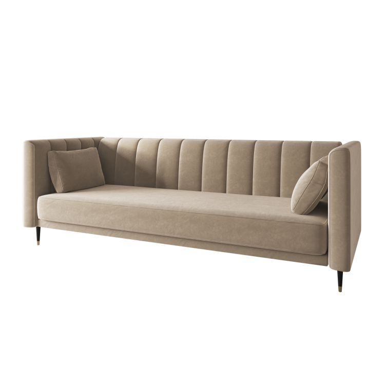 Beige Velvet Click Clack Sofa Bed - Seats 3 - Mabel