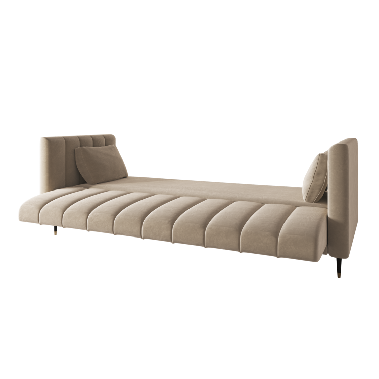 Beige Velvet Click Clack Sofa Bed - Seats 3 - Mabel