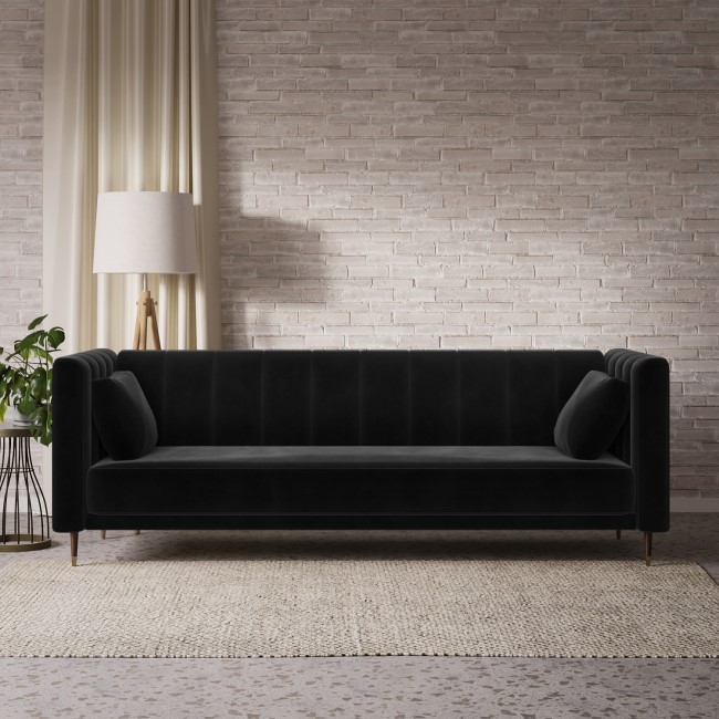 ONLY OPENED - Black Velvet Click Clack Sofa Bed - Seats 3 - Mabel