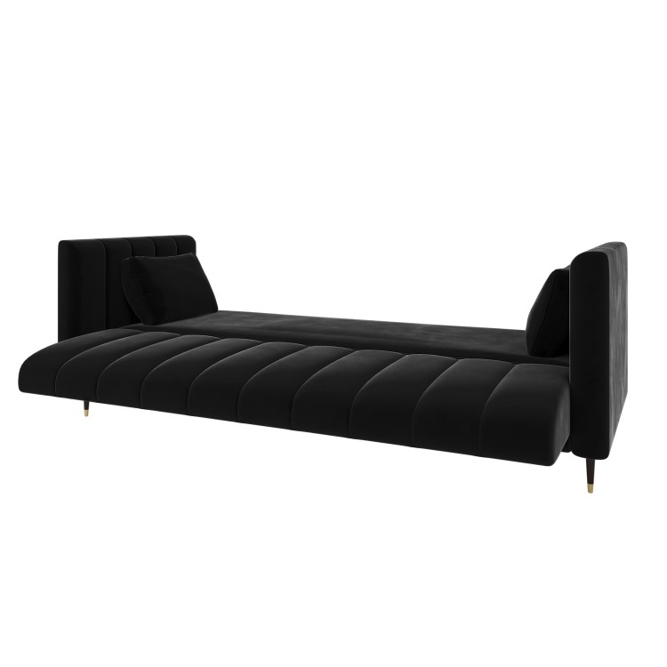 Black Velvet Click Clack Sofa Bed - Seats 3 - Mabel