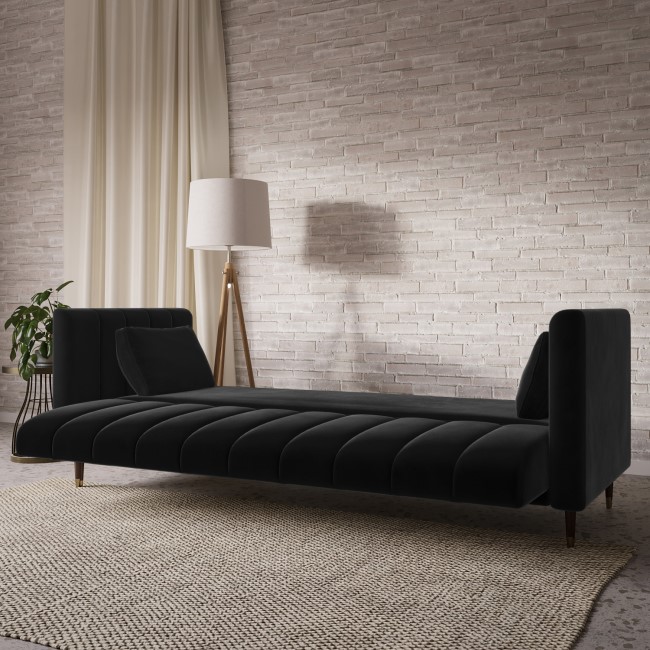 ONLY OPENED - Black Velvet Click Clack Sofa Bed - Seats 3 - Mabel